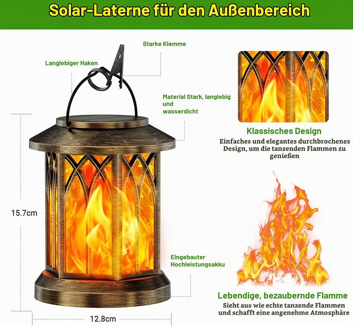 Garten Solarlampen für Aussen Hängend, GEARLITE 2 Stücke Solar Laternen für Draussen mit Realistisch