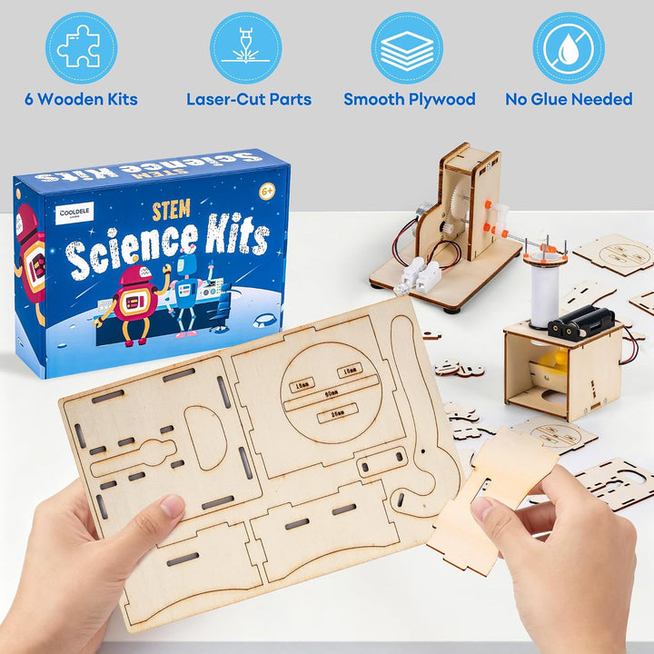 6-in-1 Holz STEM Experimente für Kinder ab 8 9 10 11 12 13 14, Holz DIY Auto Flugzeuge Bausatz Exper