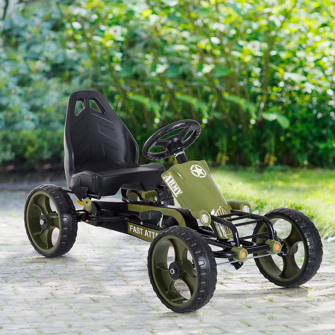 HOMCOM Go Kart Tretauto Tretfahrzeug mit Handbremse Kinderfahrzeug Kettcar Tretfahrzeug mit Verstell