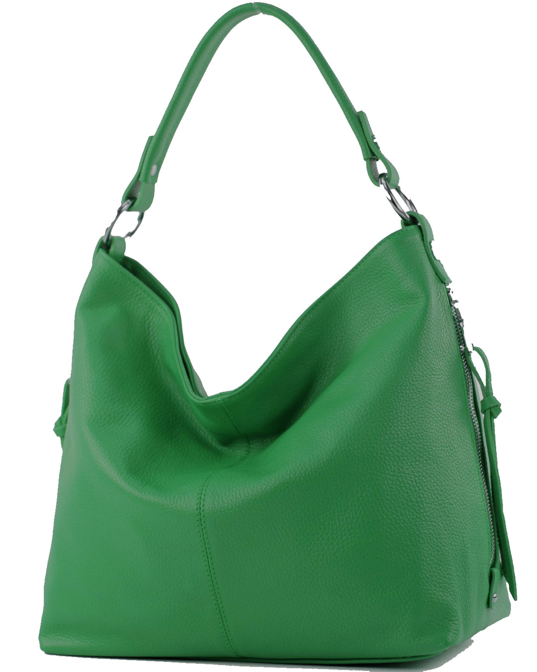 modamoda de T160 Damen Leder Schultertasche Henkeltasche Large handmade in Italy Blattgrün, Blattgr&