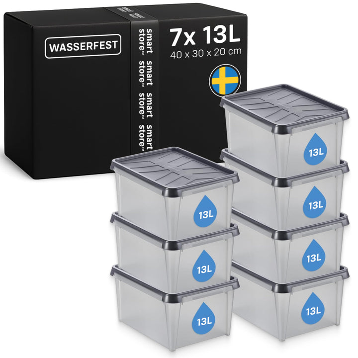 SmartStore Aufbewahrungsbox mit Deckel 12 L wasserdicht Plastik – 7er-Set – mattiert - ineinander &
