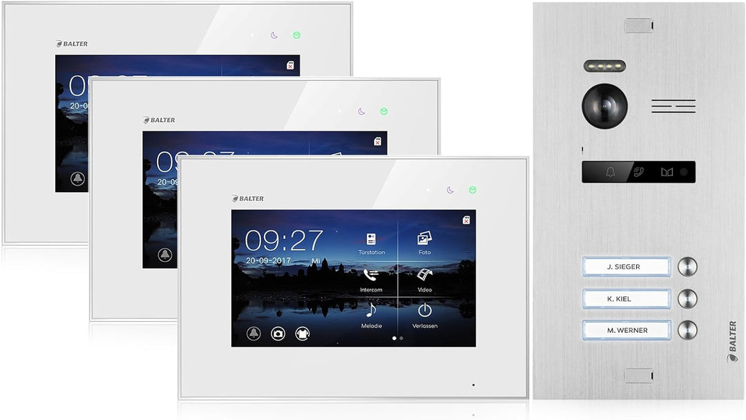 Balter EVO Video Türsprechanlage, Touchscreen, 3X 7 Zoll Monitor, Türstation für 3 Familienhaus Türk