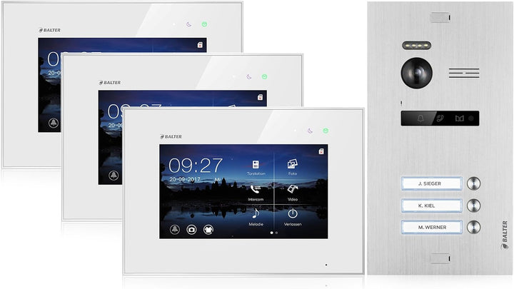 Balter EVO Video Türsprechanlage, Touchscreen, 3X 7 Zoll Monitor, Türstation für 3 Familienhaus Türk
