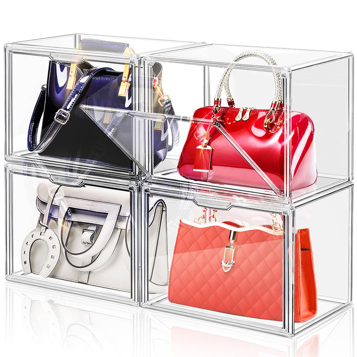 LINYAPRY 4 Packungen transparente Kunststoff-Handtaschen-Aufbewahrungs-Organizer für Schrank, Acryl-