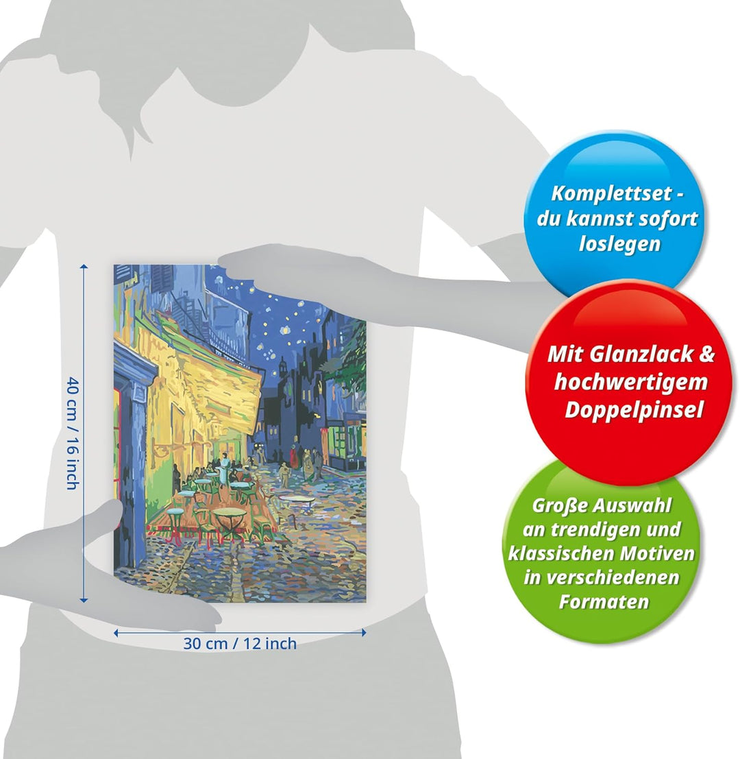 Ravensburger CreArt 23519 - Caféterrasse am Abend (Vincent Van Gogh) - Malen nach Zahlen Erwachsene,