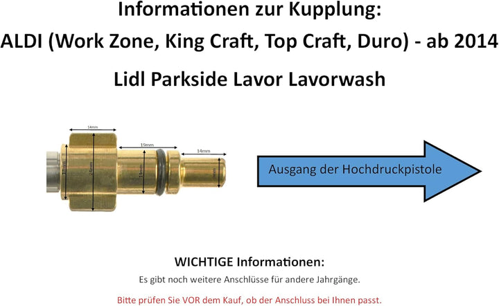 Bajonett Adapter für Kärcher Zubehör auf Aldi,Kränzle,Topcraft,Duro,Ferrex,Parkside,Alto,Stihl,Workz