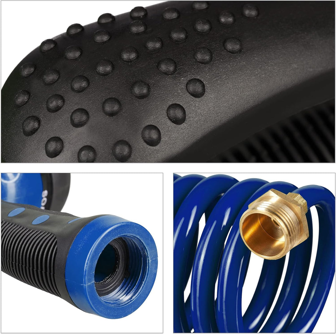 Relaxdays Spiralschlauch Wasser, bis 10 m ausziehbar, flexibler Gartenschlauch mit Wasserbrause, 7 S