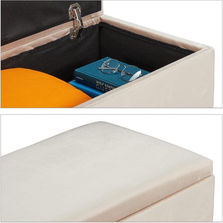Relaxdays Sitzbank mit Stauraum, Samtbezug, 40 L, gepolstert, Holzbeine, Flur, 2er Truhenbank, 41 x