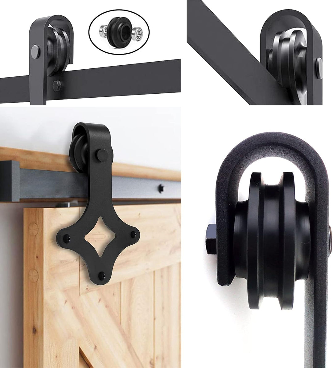 Schiebetürbeschlag Komplettset - Schiebetürsystem für Holz- und Falttüren - 183cm Schwarz - Laufschi