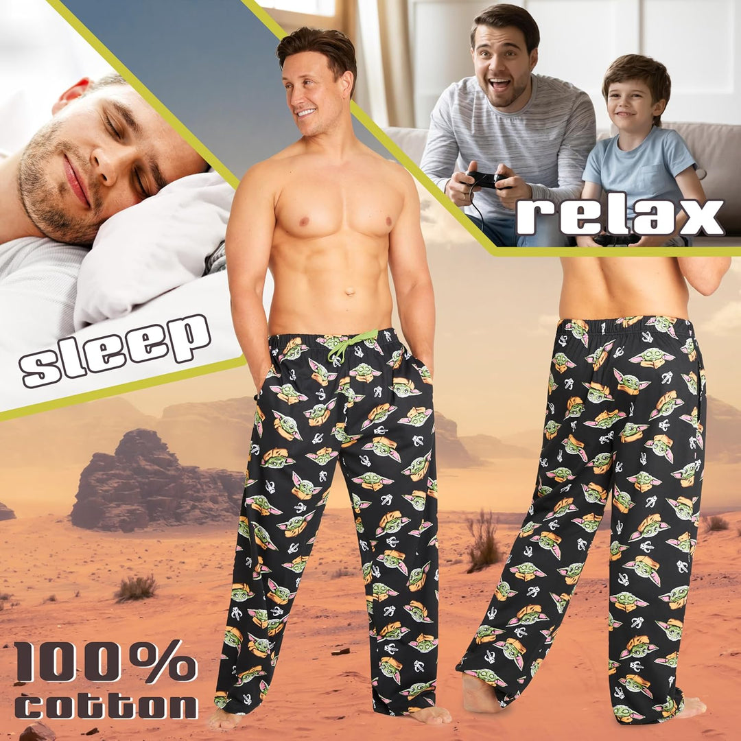 Disney Herren Lang Pyjamahose, Bequeme Loungewear PJs mit Taschen - Geschenke für Ihn 3XL Schwarz Ba