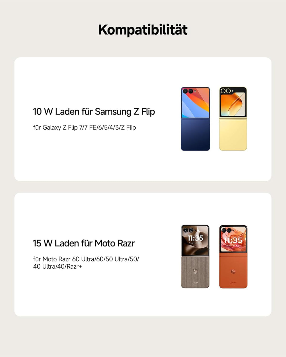 Induktive Ladestation für Samsung Z Flip 7, Faltbare Wireless Charger für Galaxy Z Flip 7/7 FE/6/5/4