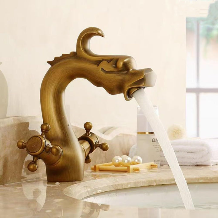 Retro Waschbecken Wasserhahn Bad Messing, Doppelgriff Waschtischarmatur Bronze, Mischbatterie Armatu