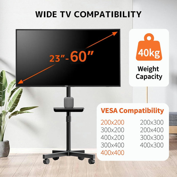 TV-Ständer Rollbar für 23-60 Zoll Fernseher - Höhenverstellbar Mobiler TV Ständer mit Rollen und Med