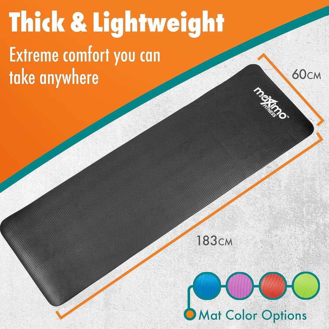 Maximo Fitnessmatte – Dicke Premium Yogamatte – 183 cm Länge x 60 cm Breite x 1,2 cm (12mm) – Mehrzw