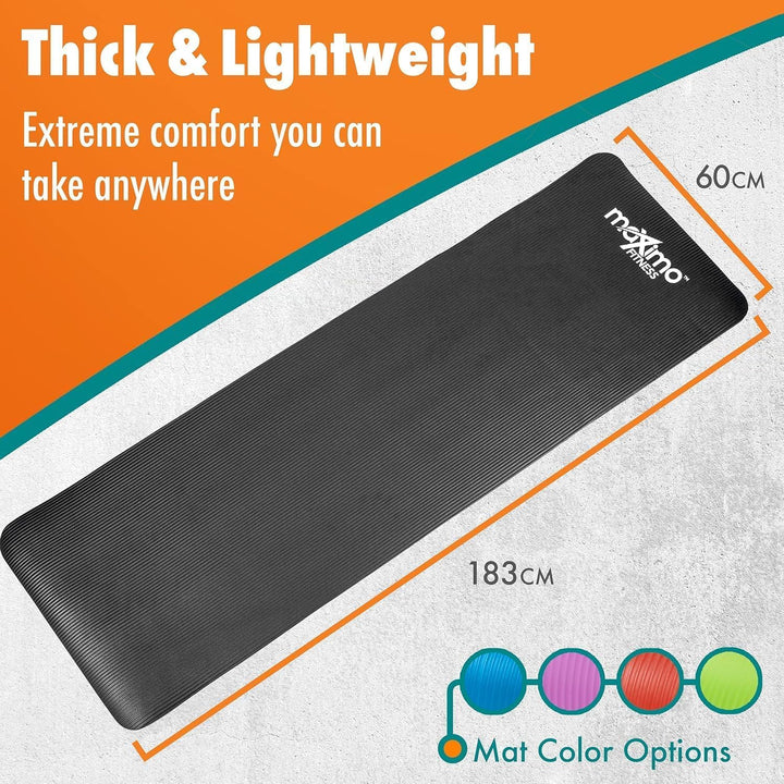 Maximo Fitnessmatte – Dicke Premium Yogamatte – 183 cm Länge x 60 cm Breite x 1,2 cm (12mm) – Mehrzw