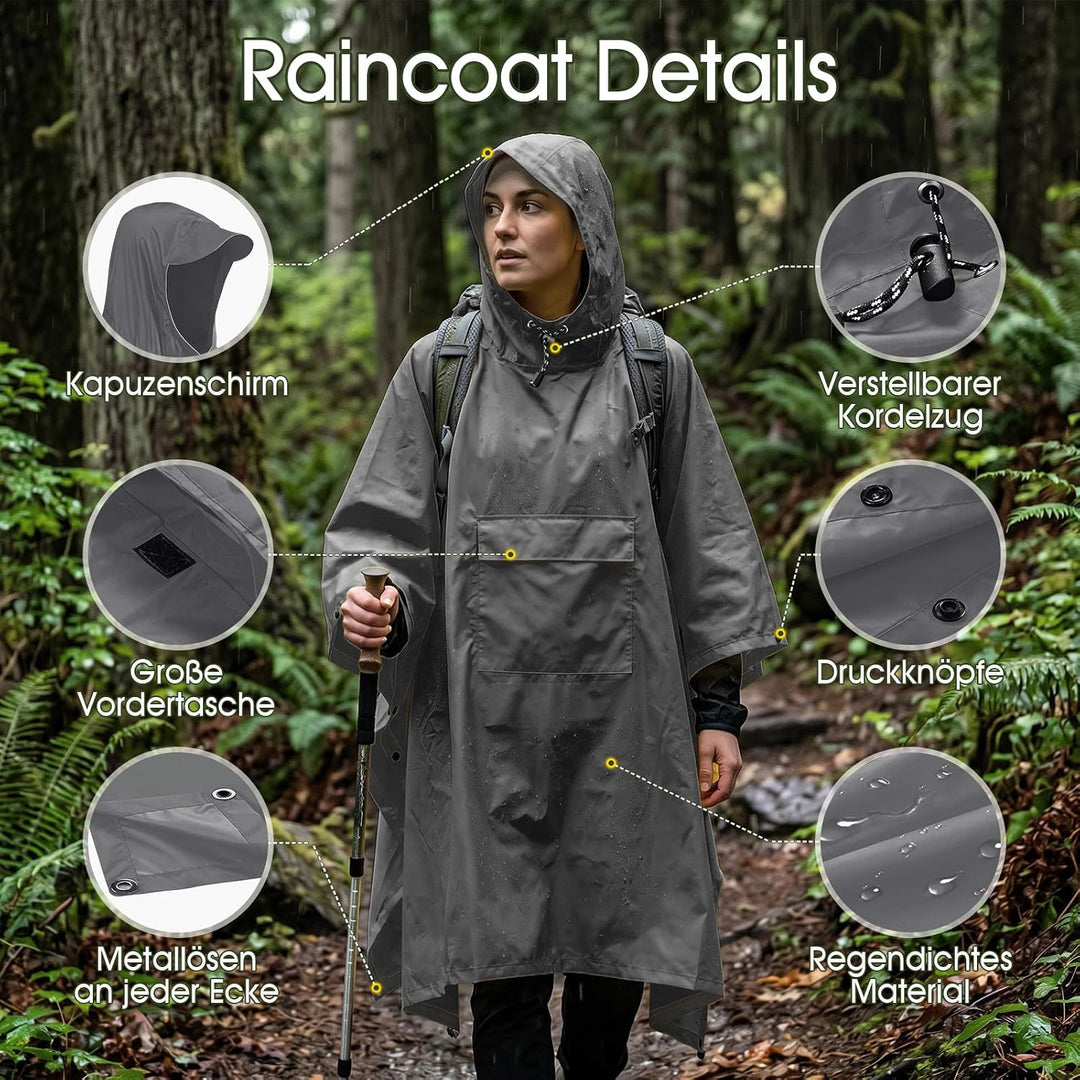 TOMSHOO Regenponcho Regenjacke Unisex, 3 in 1 Mehrzweck Regenmantel Camping Zelt und Decke mit Aufbe