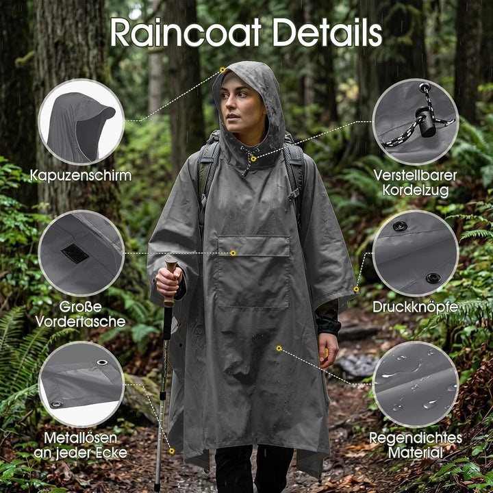 TOMSHOO Regenponcho Regenjacke Unisex, 3 in 1 Mehrzweck Regenmantel Camping Zelt und Decke mit Aufbe