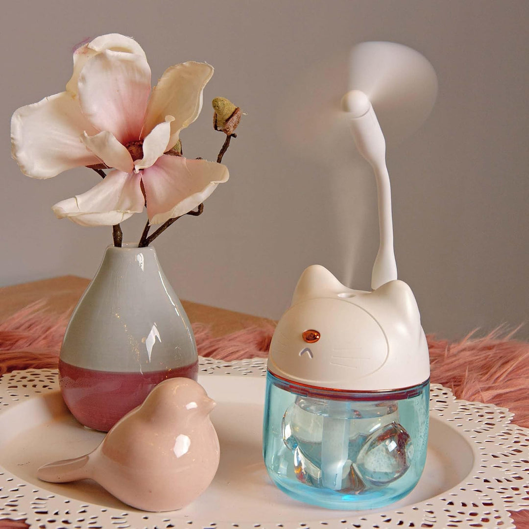 Hellum Luftbefeuchter Katze, tragbar in weiss, Diffuser 9x12cm gross, süsser Luftbefeuchter Kinderzi