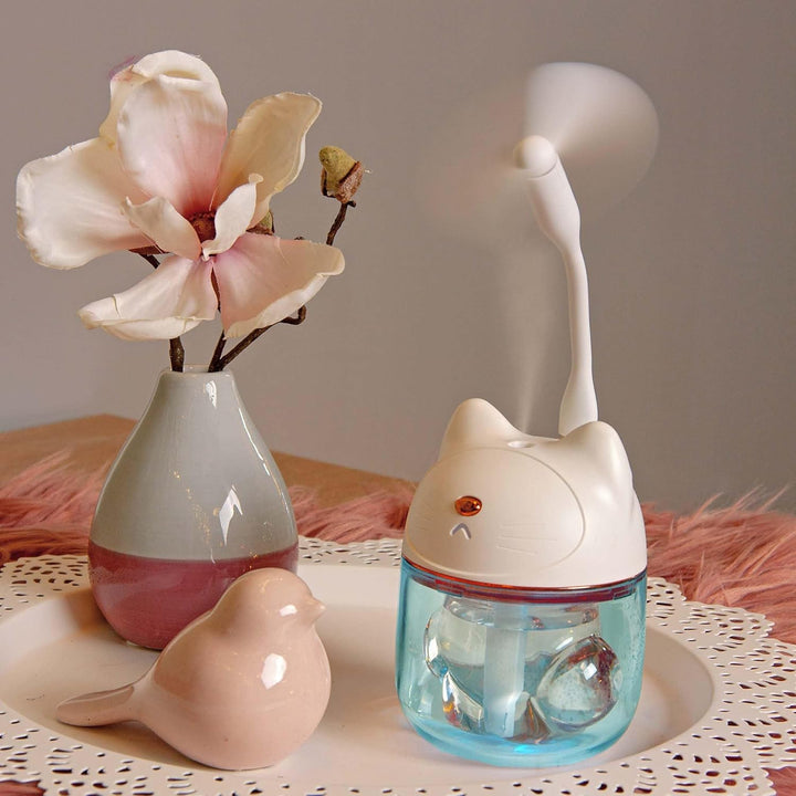 Hellum Luftbefeuchter Katze, tragbar in weiss, Diffuser 9x12cm gross, süsser Luftbefeuchter Kinderzi
