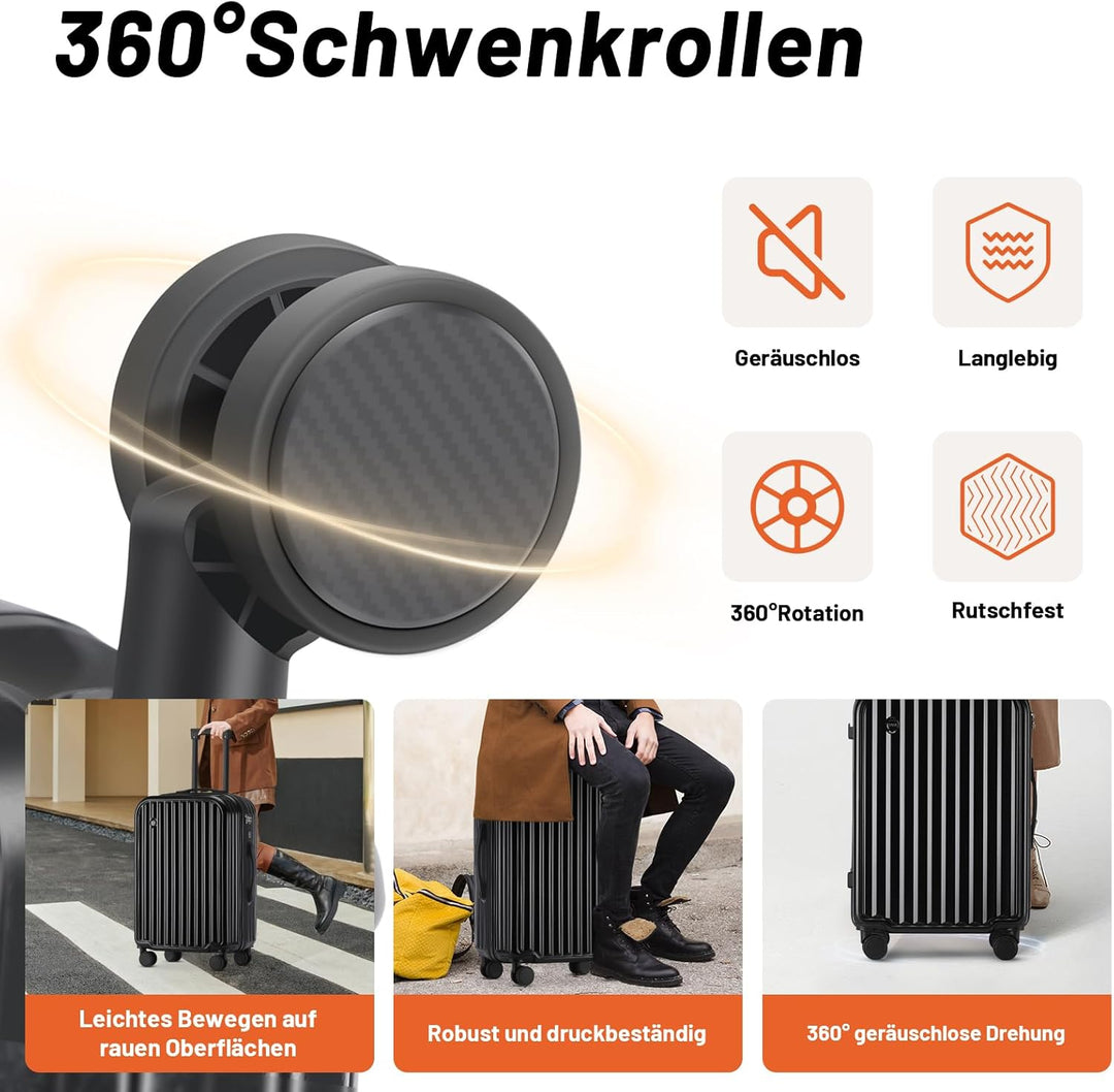 TIYFIY Kofferset 4 Teilig Hartschale Koffer Set mit Kosmetikkoffer Gepäcksets mit Getränkehalter USB