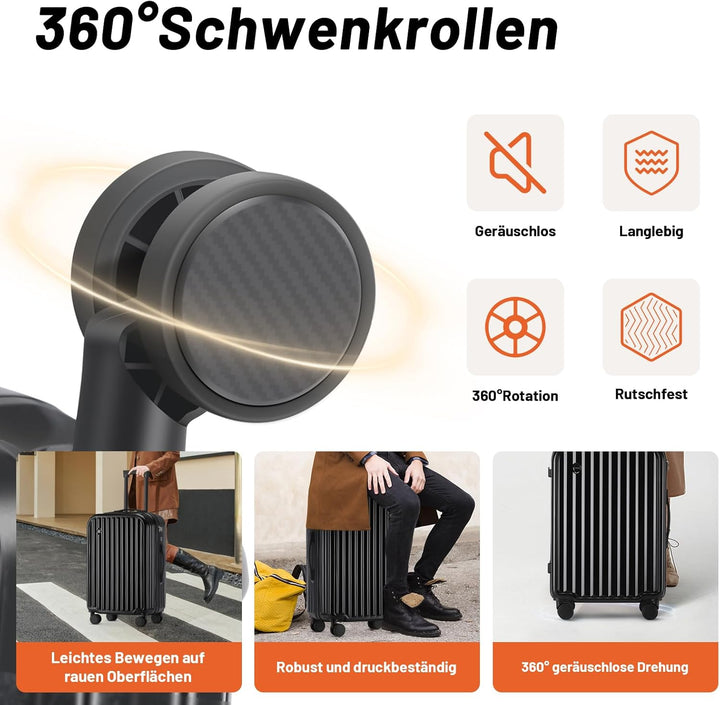 TIYFIY Kofferset 4 Teilig Hartschale Koffer Set mit Kosmetikkoffer Gepäcksets mit Getränkehalter USB