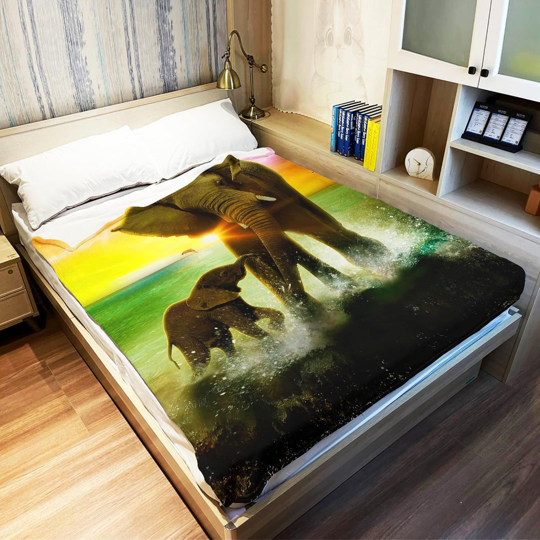 YISUMEI - 150 x 200 cm Decke - Elefant Zeichnung Fleecedecke,Kaschmir-Gefühl Kuscheldecke Geeignet f