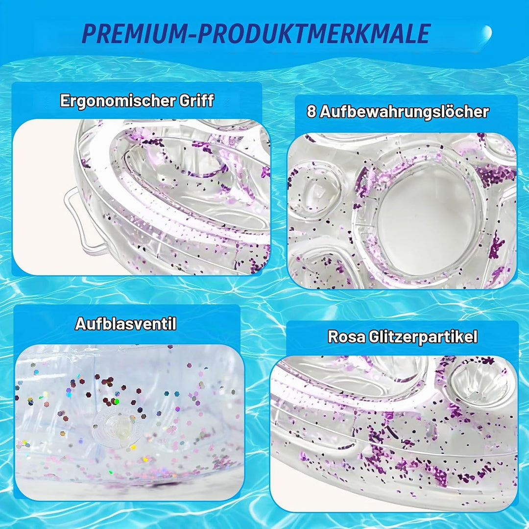 Ulikey Poolbar, 2in1-Getränke und Snackhalter, Transparent Aufblasbarer Getränkehalter Schwimmender,