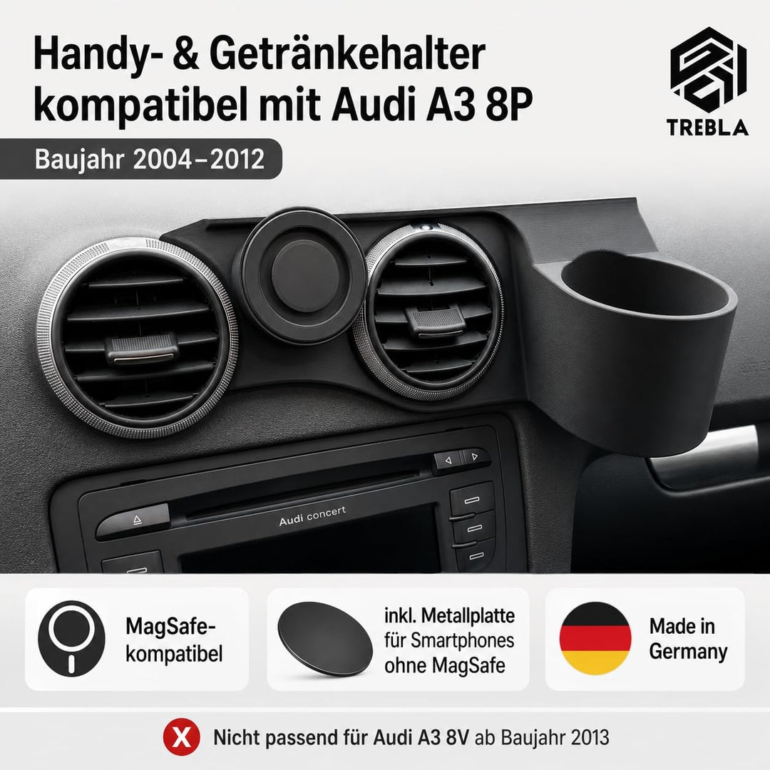 Generisch Handyhalterung kompatibel mit Audi A3 8P (BJ 2004-2013) Plus Getränkehalter, Plus Getränke