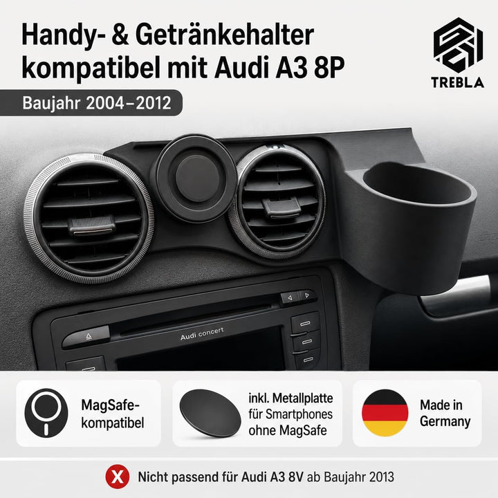 Generisch Handyhalterung kompatibel mit Audi A3 8P (BJ 2004-2013) Plus Getränkehalter, Plus Getränke