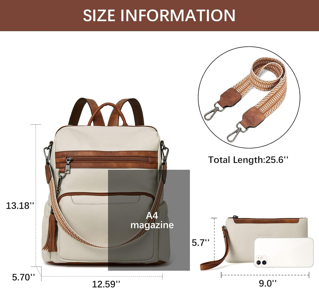 BOSTANTEN 2 Pieces Leder Rucksack Damen Freizeitrucksack Reise Handtasche Rucksackhandtasche Tagesru
