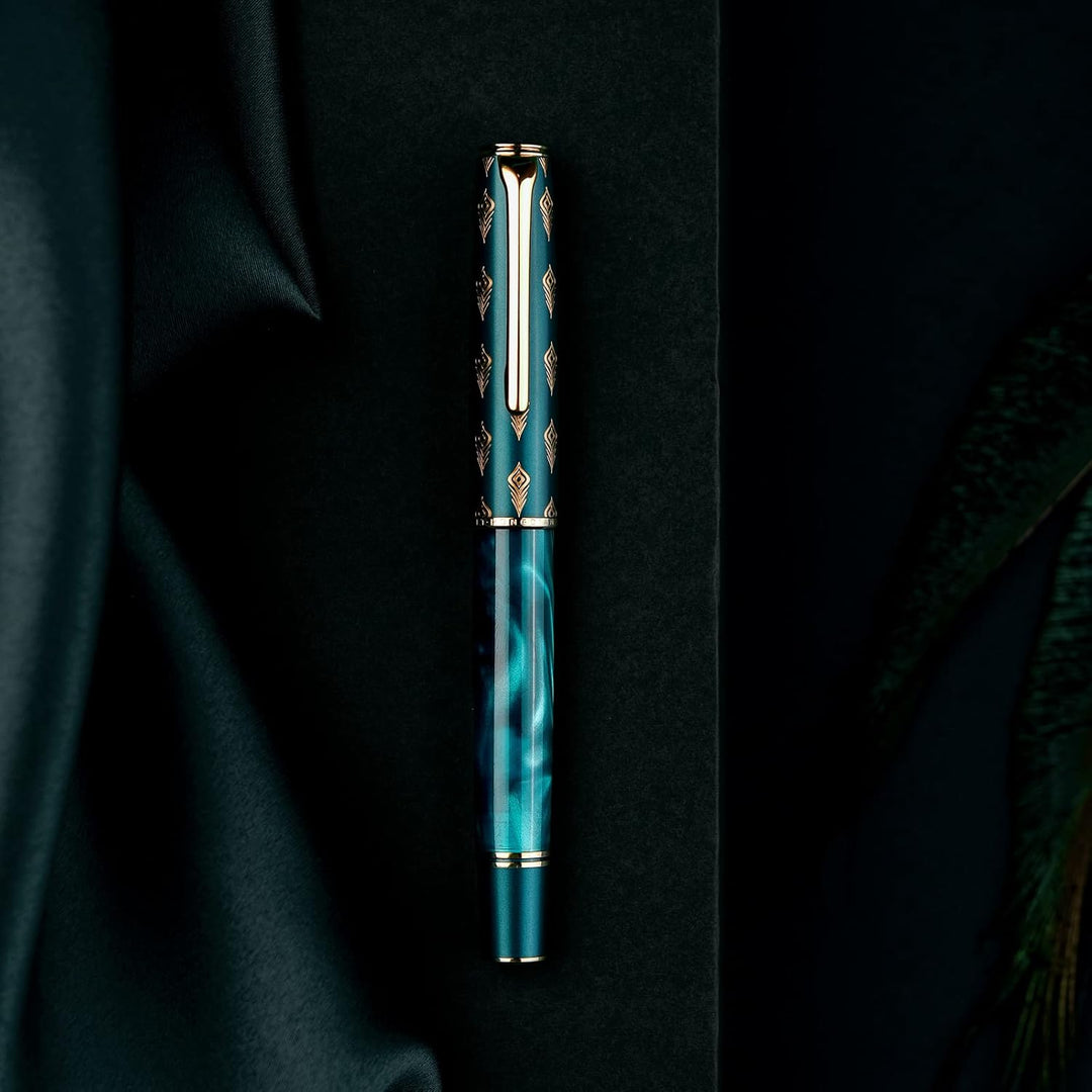 Hongdian N7 Blau Pfau Harz Kolben Füllfederhalter, Iridium Medium Feder Klassischer Stift, Glatt Sch