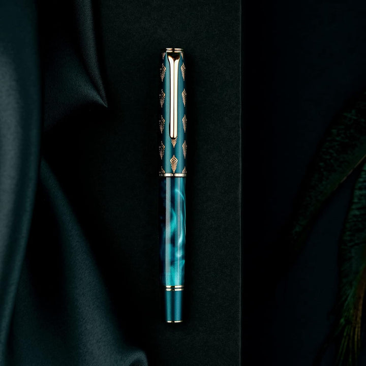 Hongdian N7 Blau Pfau Harz Kolben Füllfederhalter, Iridium Medium Feder Klassischer Stift, Glatt Sch