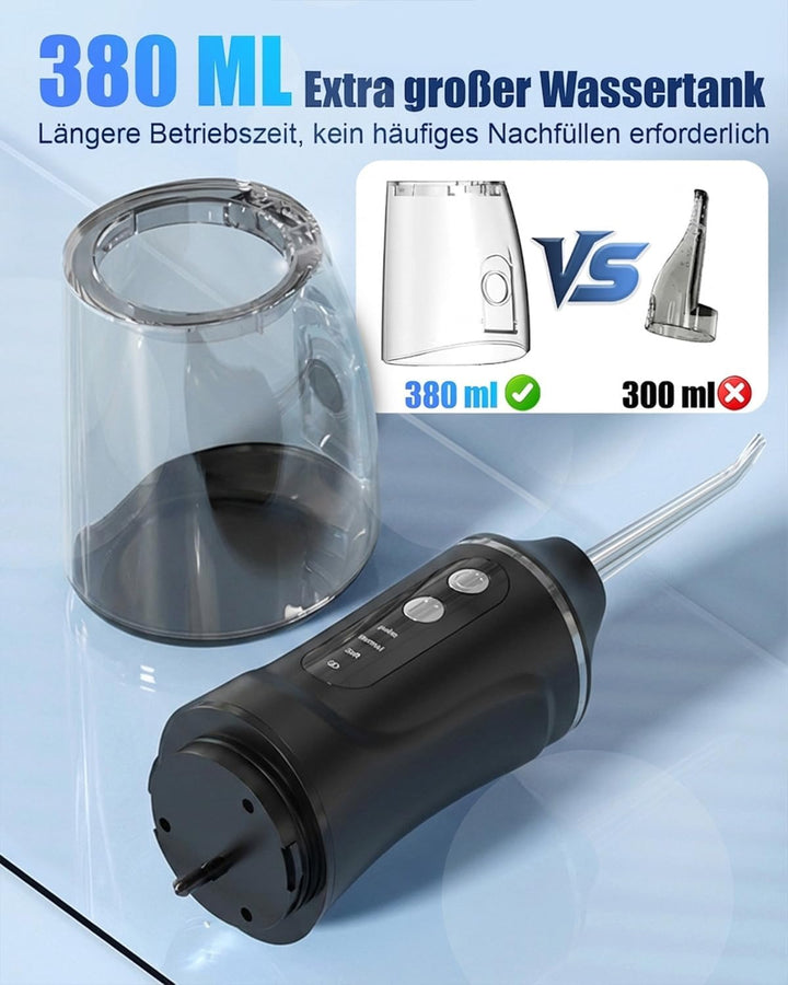 Munddusche Kabellos Elektrisch, 2026 380ml Wassertank, 3 Modi & 4 Düsen, 1600 Wasserstösse/Min, IPX7