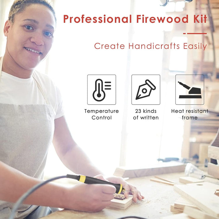 Professionelles Pyrographie-Set mit zwei Brennstiften, Digitalanzeige und 23 Brennspitzen, stufenlos