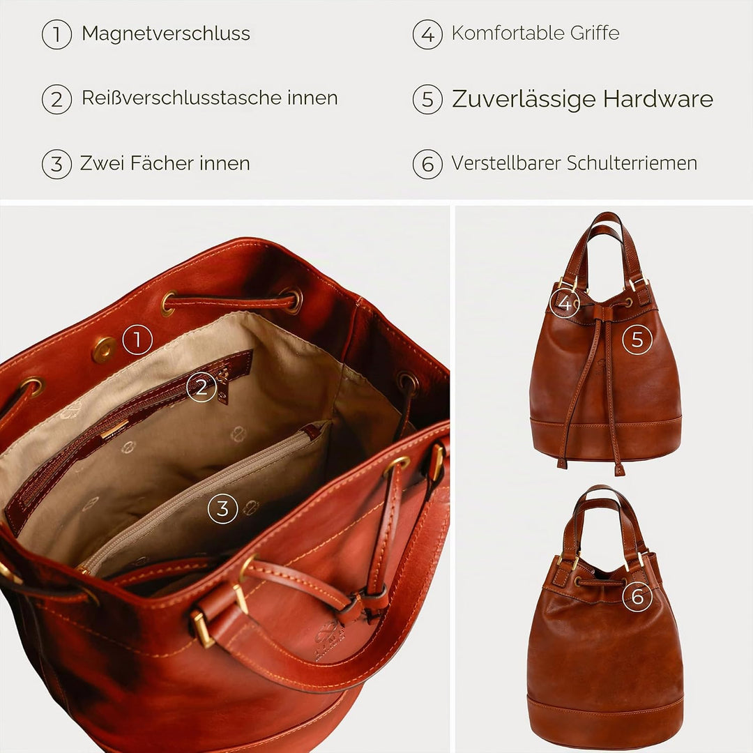 Time Resistance Handtasche aus Leder - Umhängetasche Damen - Tragetasche - Made in Italy - Shopper T