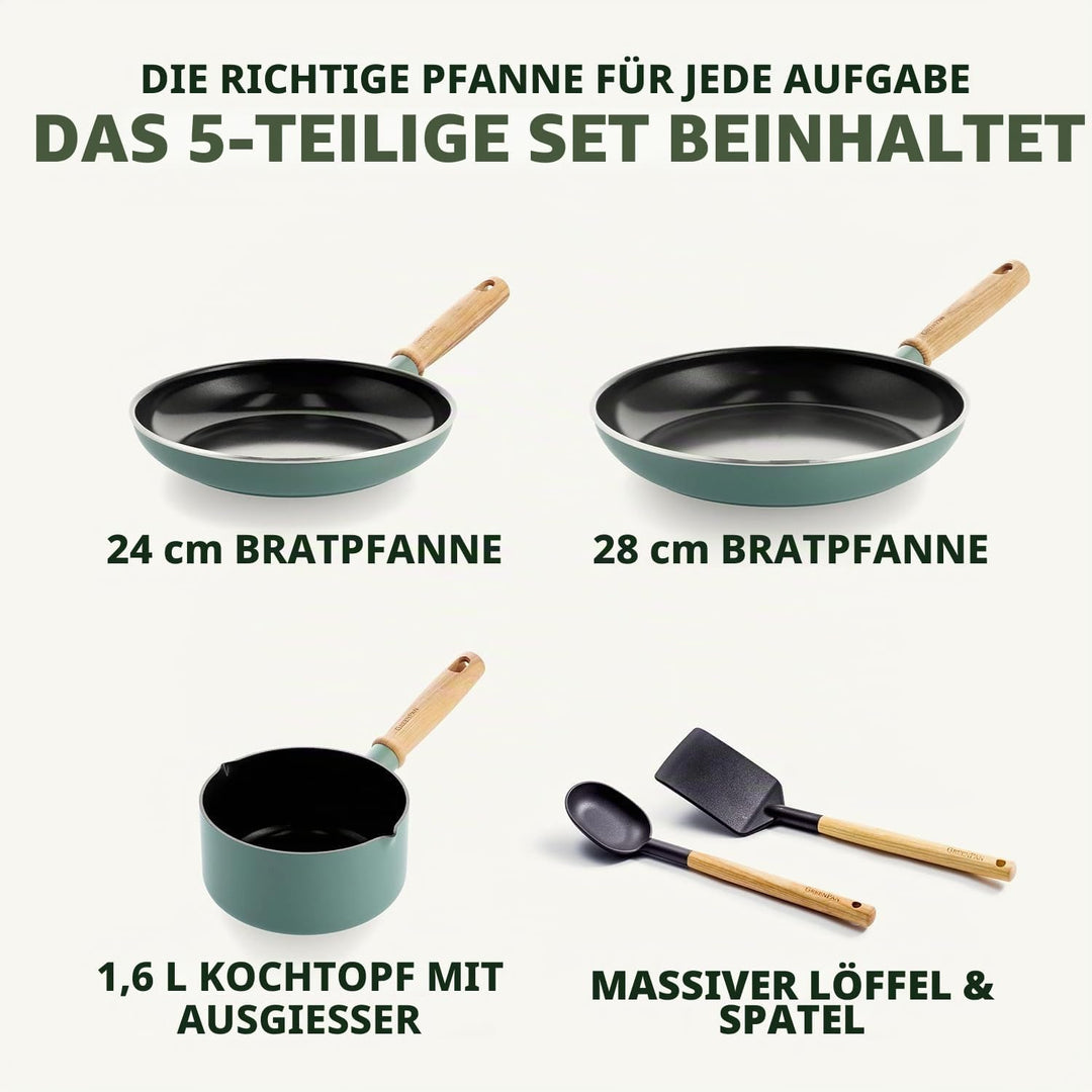GreenPan Mayflower Gesundes Keramik-Kochgeschirr-Set mit 5 Töpfen und Pfannen, Inklusive Bratpfannen
