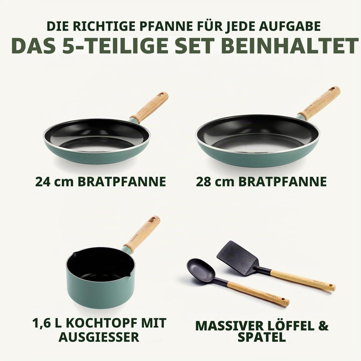 GreenPan Mayflower Gesundes Keramik-Kochgeschirr-Set mit 5 Töpfen und Pfannen, Inklusive Bratpfannen