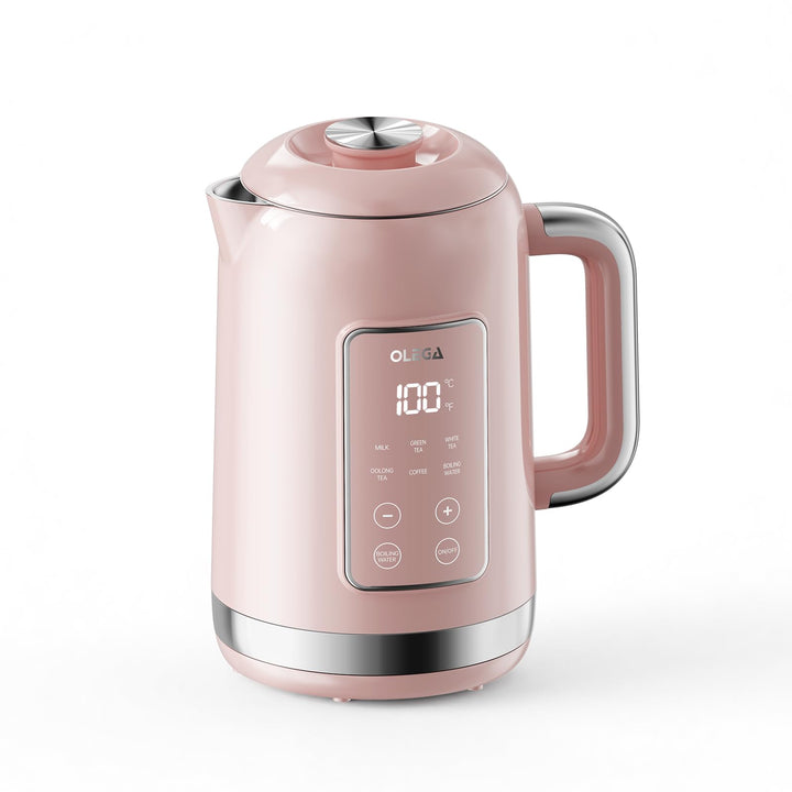 OLEGA Wasserkocher: 1800 W Wasserkocher mit Temperaturregelung, 1,5 l Fassungsvermögen, Edelstahl, S