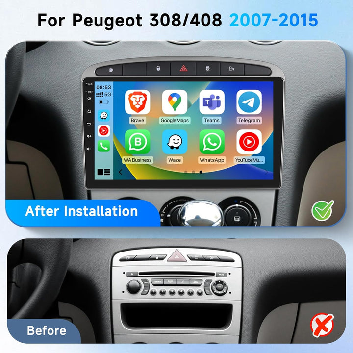 2G+64G Autoradio für Peugeot 308/408 2007-2015, Podofo 9 Zoll Touchscreen Android 13.0 Radio mit Kab