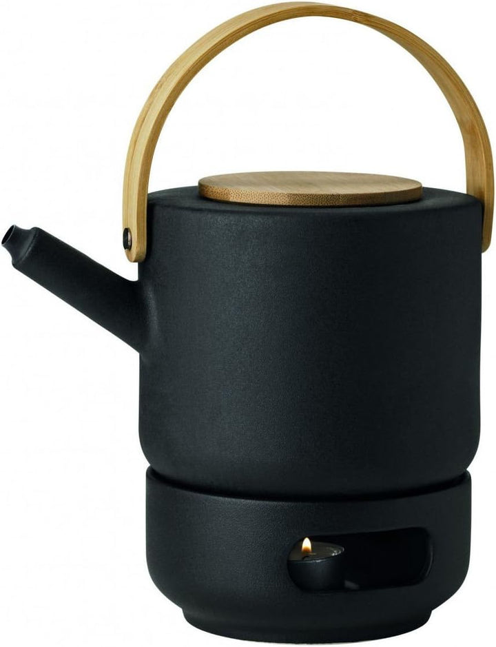 Stelton Theo Set Teekanne 1,25 Liter und Stövchen aus Steingut schwarz