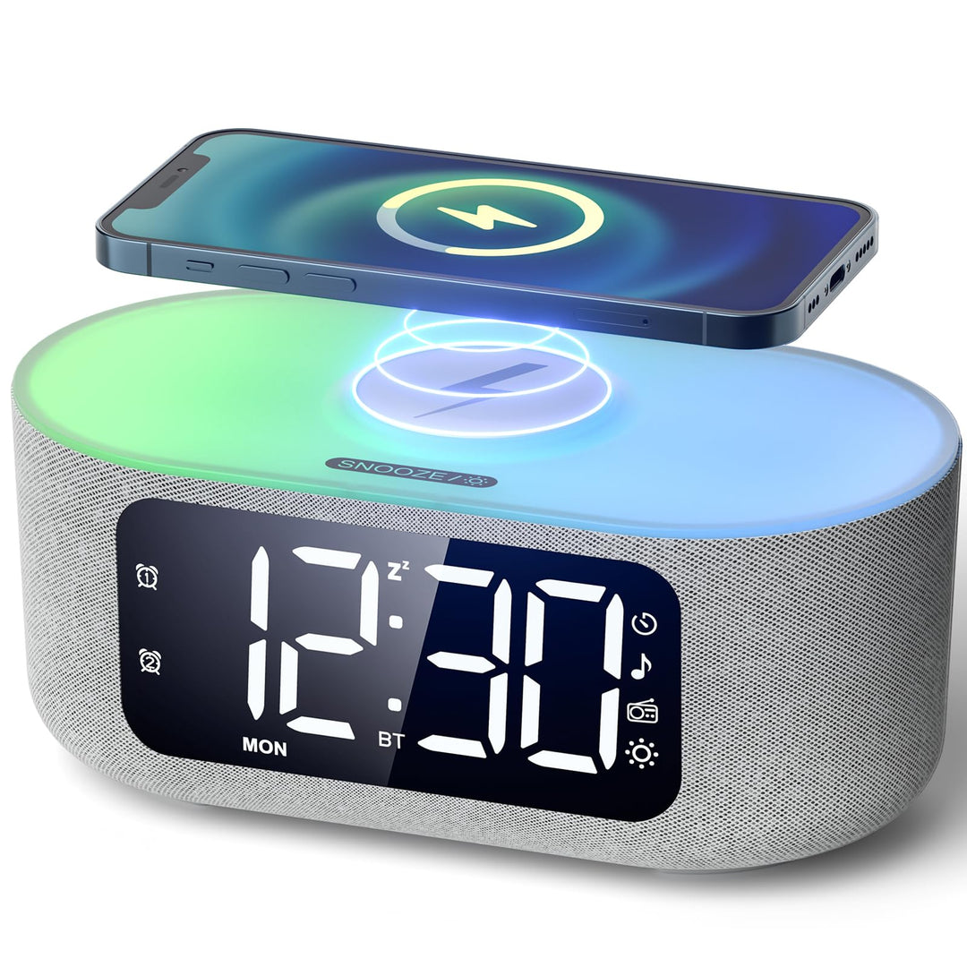 LIORQUE Digitaler Radiowecker mit Kabelloser Ladestation, Bluetooth Wecker mit Licht, 15W Fast Wirel