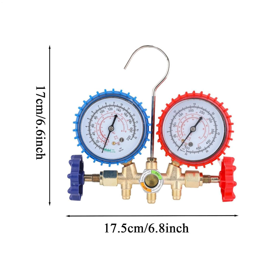 Precision Gauge Recharge Kit, Convenient AC Refrigerant Set, 12in Hose Kit with Control Valve, Brass