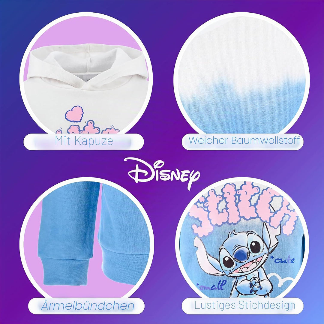 Disney Stitch Mädchen Kapuzenpullover, Sweatshirt für Kinder, Grössen 3 bis 8 Jahre 8 Jahre Blau, 8