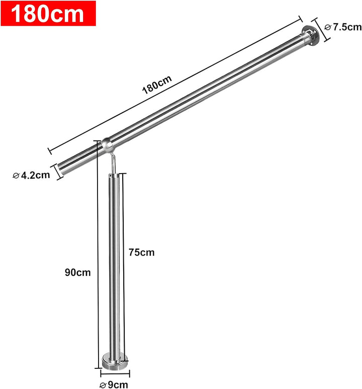 NAIZY Handlauf Edelstahl 180x90cm Treppengeländer Aussen-Innen Eingangsgeländer für Treppen Wand Gel