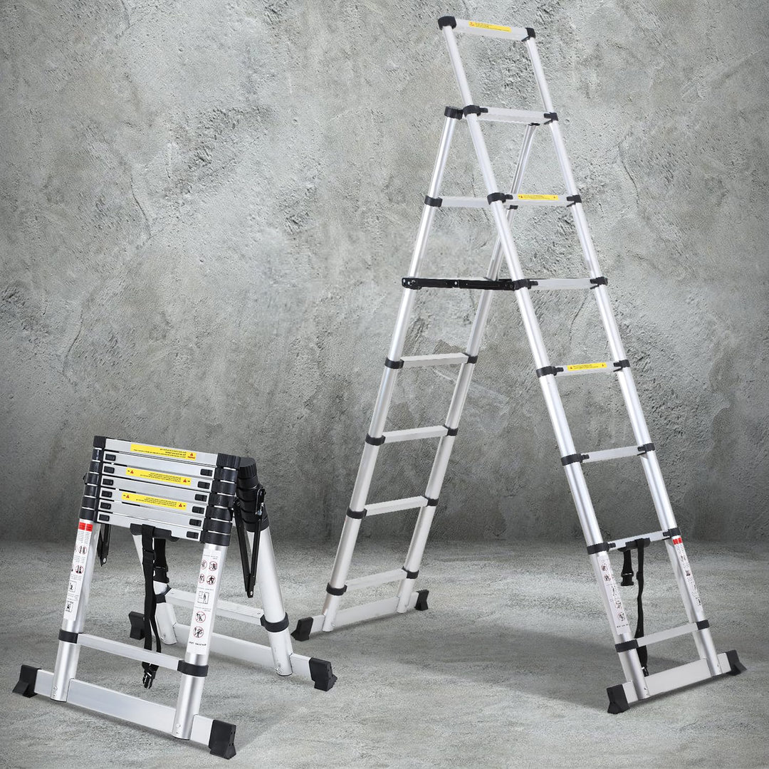 Cecaylie 2.0M+2.3M Teleskopleiter Klappleiter A-Rahmen 6 + 7 Stufen Max Belastung 150 KG/330 Pfund,