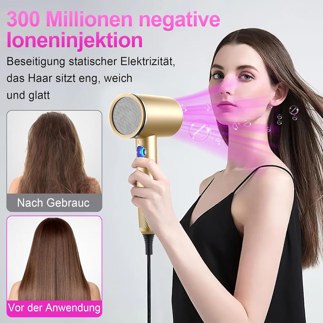 Tisoutec Föhn,Fön,Haartrockner Profi Ionen mit AC Motor 2400W Reisefön Diffusor|Haarfön 4-in-1|Heiss