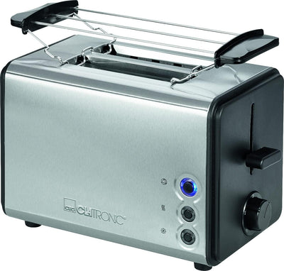 Clatronic TA 3620 Toaster, Edelstahlgehäuse, abnehmbarer Brötchenaufsatz, Auftau-/Aufwärm-/Schnellst