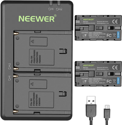 NEEWER 2er-Pack 6600mAh Li-Ionen-Ersatzakku mit USB-Ladegerät, kompatibel mit Sony NP-F970 F960 F950