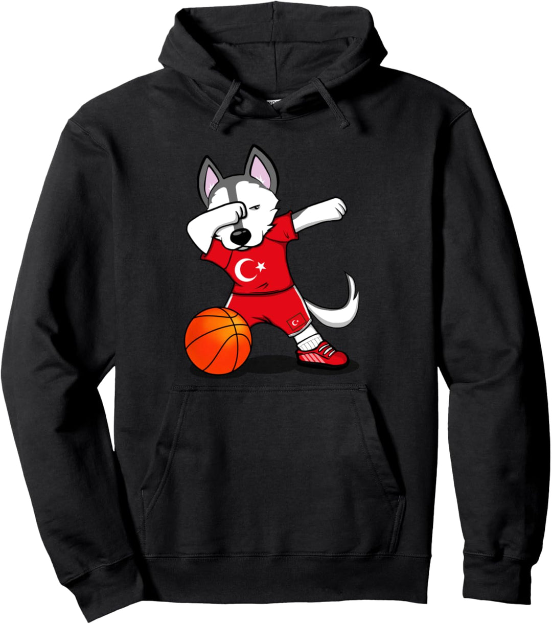 Dabbing Husky Hund Türkei Basketball Mannschaft Flagge Sport Pullover Hoodie