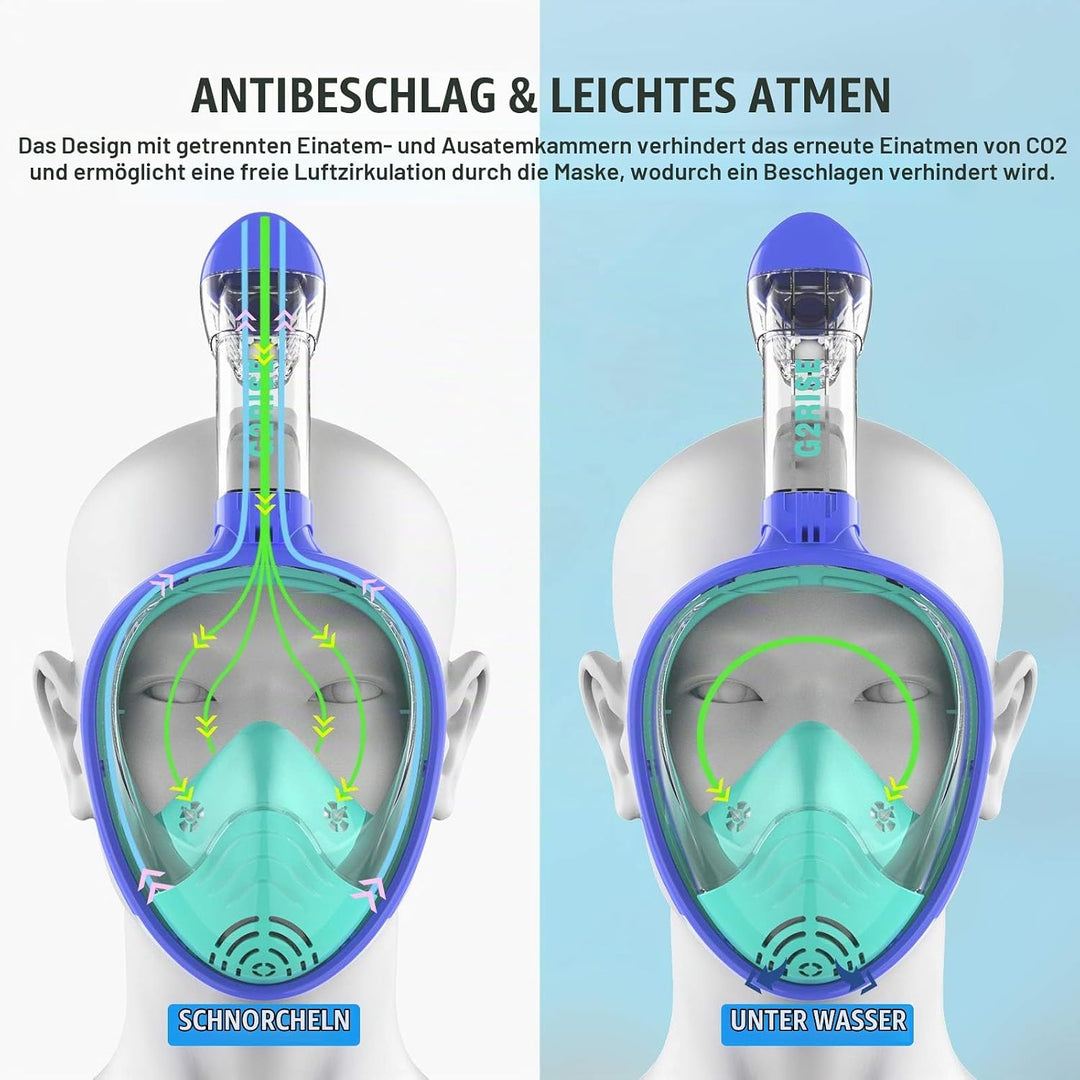 G2RISE® Schnorchelmaske, Tauchmaske, Faltbare CO2-sichere Schnorchel Vollmaske mit Kameraposition fü